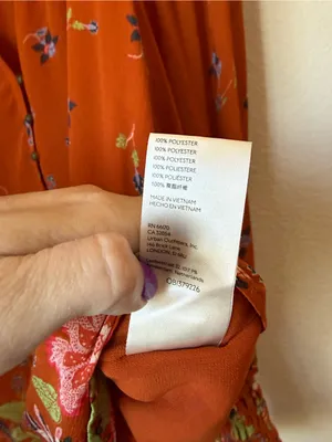 Anthropologie Floral Bird Print Ruffle Neck Blouse Orange Boho Size M thumbnail 4