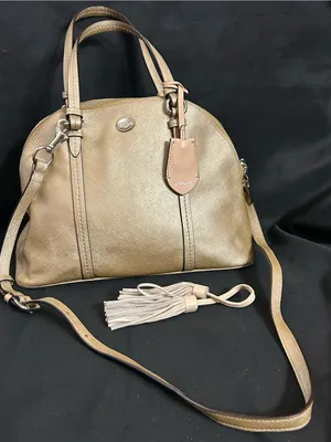 Coach Metallic Gold Dome Satchel with Crossbody Strap & Tassel thumbnail 2