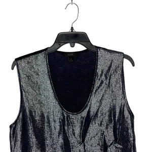 J. Crew Tank Top Size Medium Navy & Shiny Lined‎ 100% Polyester Womens thumbnail 2