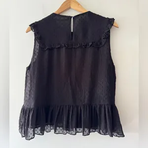 Zara Blouse Embroidered Boho Swiss Dot Sleeveless Ruffle Top Blouse Small‎ Black thumbnail 5