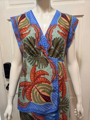 Farm Rio Viscose Sleeveless Tropical Print Blue Maxi Dress Size Small thumbnail 3