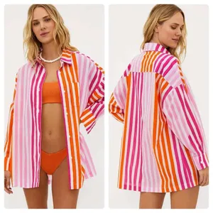 Beach Riot Shirt Alex Sunset Stripes Button Down Swim Cover Up L/XL NWT thumbnail 2