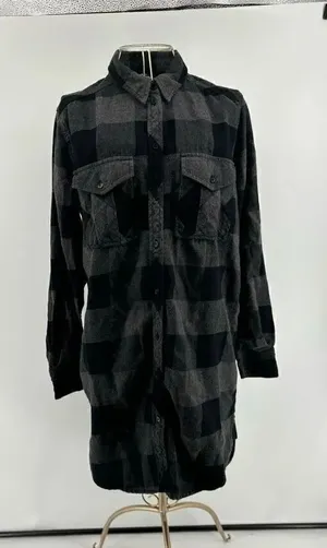 Aritzia Wilfred Free Black Gray Plaid Shirt Dress Long Sleeve Size S thumbnail 1
