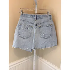 AGOLDE Criss Cross Distressed Denim Mini Skirt Light Wash 27 thumbnail 4