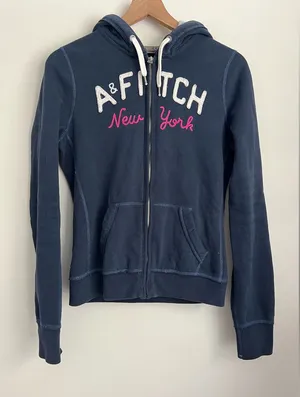 Abercrombie & Fitch blue fitted full zip hoodie thermal y2k vintage New York L thumbnail 1
