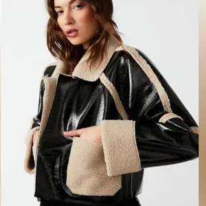 NWT STEVE MADDEN Faux Shearling Trim Faux Leather Jacket Oversized thumbnail 6