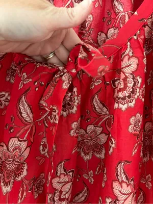MNG Mango Red Paisley Floral Square Neck Elbow Balloon Sleeves Cotton Linen Top thumbnail 5