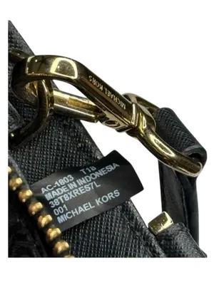 Michael Kors ✿ Florence Medium Saffiano Leather Satchel Handbag ✿ Black Gold MK thumbnail 11