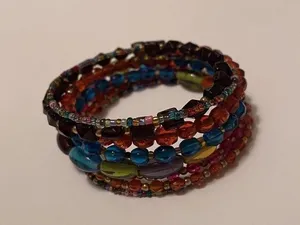 Women’s Stretchy Spiral Bracelet Cuff Beaded Multi Color Glass Bead thumbnail 7