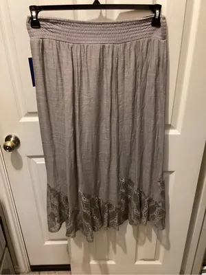 Apt. 9 Light Gray Embroidered Hem Midi Skirt thumbnail 5