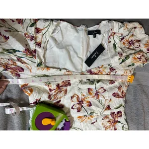 NWT Lulus‎ SZ Large Parisian Picnic Cream Floral Jacquard Puff Sleeve Midi Dress thumbnail 7