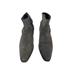 ASOS Gray Leather Suede Pointed Toe Buckle Strap Western Ankle Chelsea Boots 7 thumbnail 2
