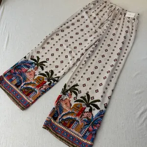 Love Wish Womens Large Wide Leg Tropical‎ Border Print Rayon Elastic Waist Pants thumbnail 7