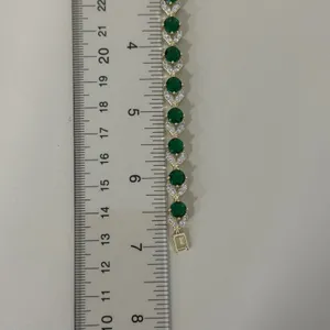 14K Gold Plated Womens Bracelet Icy Green &‎ Clear C. Zirconia Oro Laminado 7'' thumbnail 4