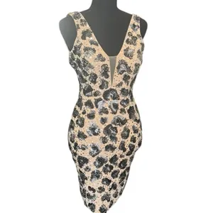 NWT Designer Jovani Sz.00 Mini Dress Sequin Leopard Print Nude Illusion Low Back thumbnail 12
