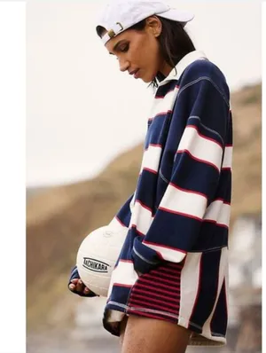 Free People Work It Out Printed Rugby Striped Pullover Sweatshirt Sz S thumbnail 3