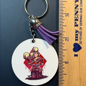 Harley Quinn Inspired Keychain With Purple Tassel New thumbnail 2