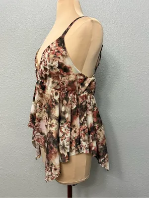 Fairycore Floral Handkerchief-Hem Camisole Top - Brown Multicolor Size XL thumbnail 2