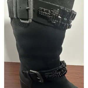 Vera Wang Lavender Label Uma Embellished Black Leather Moto Biker Boots Sz 7.5 thumbnail 13