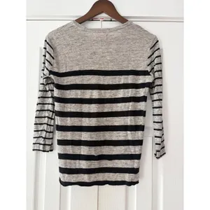Madewell Women Medium Grey Black Striped Long‎ Sleeve Crew Neck T-Shirt Knit Top thumbnail 2
