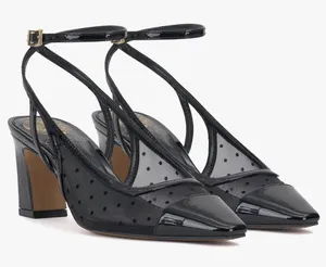Vince Camuto Black Polka Dot Mesh Pointed Toe Ankle Strap Heels thumbnail 1