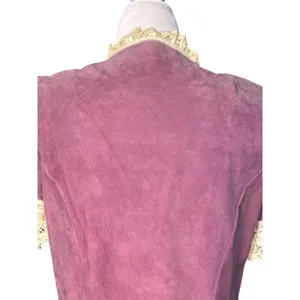 Vintage Pink Suede Lace Trim Western‎ Prairie Blouse Peplum Romantic Leather Top thumbnail 7