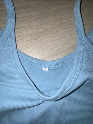 Light blue ribbed camisole tank top coastal chic casual minimalistic thumbnail 2