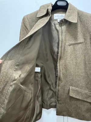Evan Picone Herringbone Tan Wool-Blend Tailored Equestrian Blazer 12 thumbnail 4
