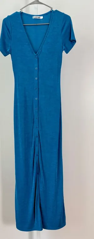 Morning Mist sz 10‎ Blue Button Front Maxi Dress Short Sleeve Fairy Feminine thumbnail 1