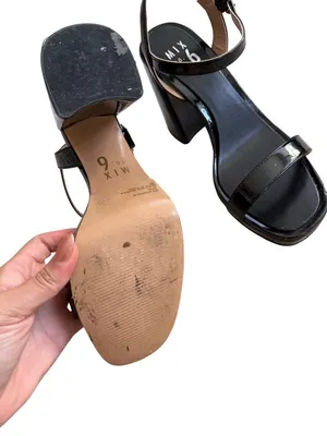 MIX NO 6 Black Patent Platform Sandals Heels Size 9W thumbnail 2
