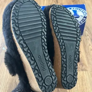 PAPILLIO by BIRKENSTOCK black teddy leather platform wedge clogs mules slip on shoes new thumbnail 5