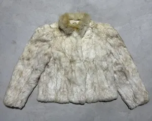 Vintage Natural Rabbit Fur Jacket W/ Fluffy Collar Women's SZ Medium CLASSY thumbnail 1