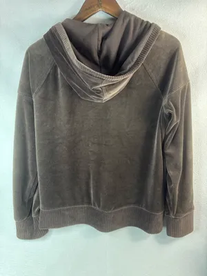 Jones New York L Brown Velour Zip-Up Hoodie thumbnail 3