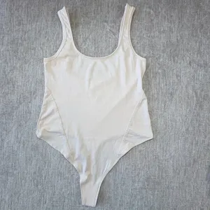 Free People Movement Bodysuit L Beige Scoop‎ Neck High Cut Stretch Leotard Thong thumbnail 3