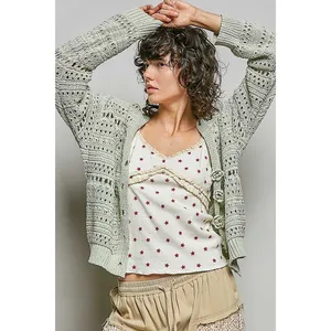 POL Open-Knit Floral‎ Button Cardigan - Large thumbnail 3
