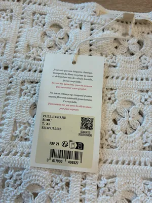 Sézane NWT Women’s Pull Lysiane Jumper Ecru Crochet Top Size XS thumbnail 4
