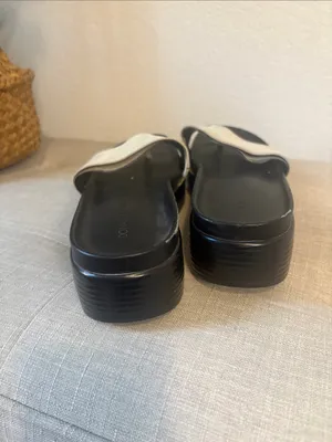 Donald J. Pliner Fiji Black Platform Slide Mules with Beige Fabric Strap 7.5 thumbnail 5