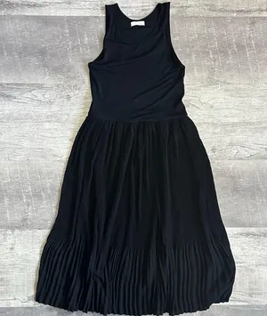 All Row Sleeveless Black Midi Dress Womens S Jersey Stretch Tank Pleated Skirt thumbnail 1
