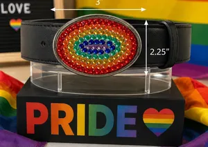 Rainbow‎ Rhinestone PRIDE Belt Buckle Silver Toned Oval Western LGBTQ Statement thumbnail 1
