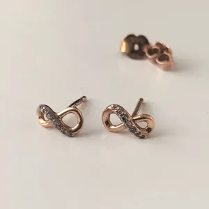 Pandora Sparkling Infinity Stud Earrings Rose Gold thumbnail 4