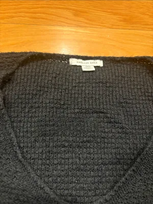 American Eagle Outfitters Black V-Neck Waffle Knit Sweater thumbnail 2