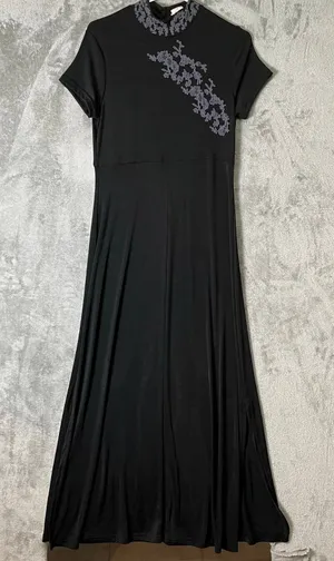 Vintage Y2K Black Gothic Maxi Dress Floral‎ Mandarin Collar Dark Romance Medium thumbnail 1