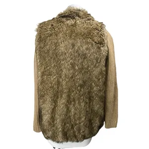Zara Women's Brown Tan Wool Alpaca Faux Fur Long Sleeve Open Cardigan Sweater M thumbnail 2
