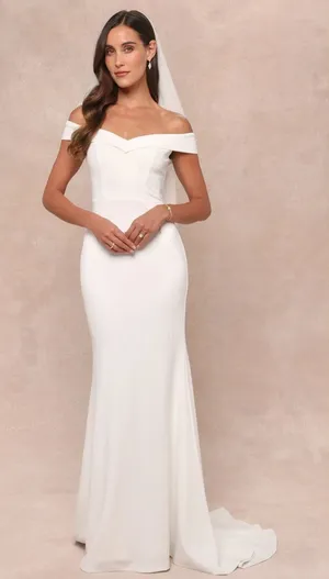 Lulus Arienne White Off-the-Shoulder Mermaid Maxi Dress thumbnail 1