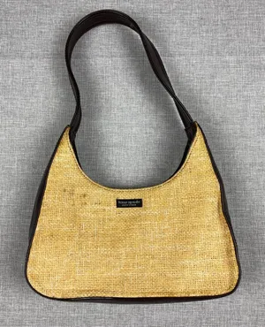 Kate Spade New York Shoulder Bag Womens Small Tan Raffia Leather Woven Zip thumbnail 1