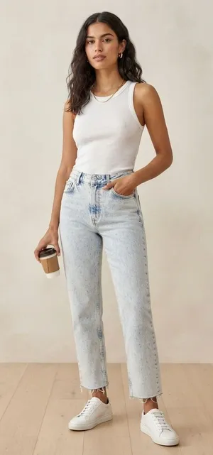 Zara Jeans Women Size 8 Light Blue High Rise Straight Leg Raw Hem Denim thumbnail 1