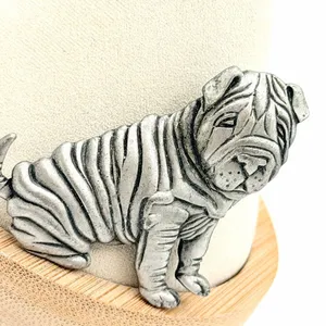 Vintage JJ Jonette Shar Pei Dog Brooch Pewter Tone Signed ©1985 thumbnail 3