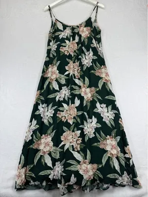 Show Me Your‎ Mumu Dark Green Floral Tropical Maxi Slip Dress Small READ thumbnail 1