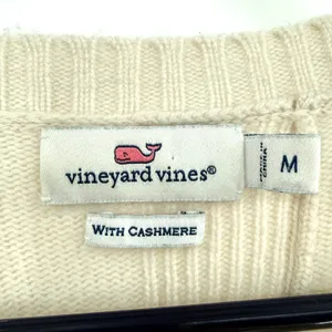 Vineyard Vines Size Medium Pullover Sweater Cashmere Blend Cream‎ Knit Flawed thumbnail 4