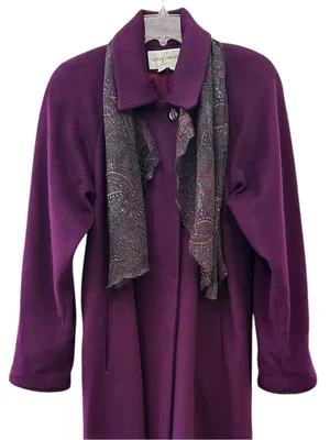 Vintage Casual Corner Purple Wool Long Coat USA Made Trench Scarf Purple Size 8 thumbnail 2